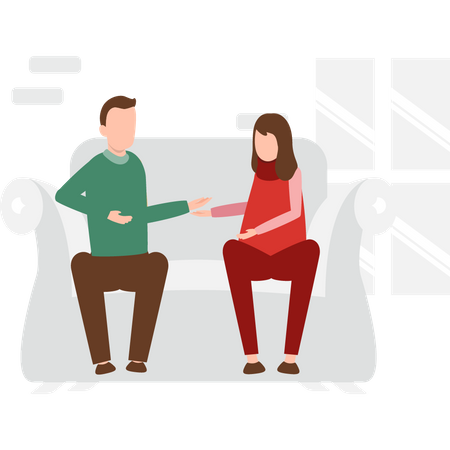 Homem e mulher sentados no sofá  Ilustração