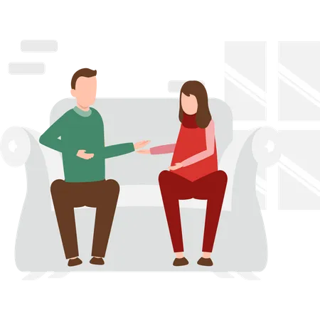 Homem e mulher sentados no sofá  Ilustração