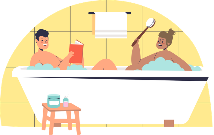 Homem e mulher tomando banho juntos  Ilustração