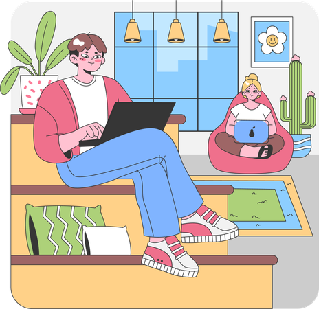 Homem e menina trabalhando no laptop  Illustration