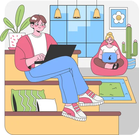 Homem e menina trabalhando no laptop  Illustration