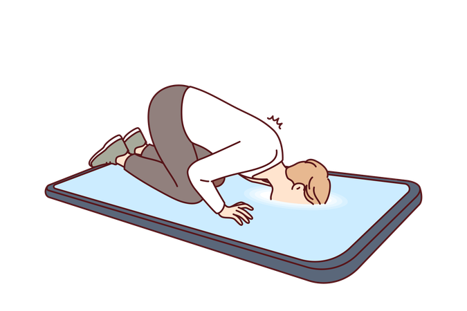 Homem é viciado em telefone  Ilustração