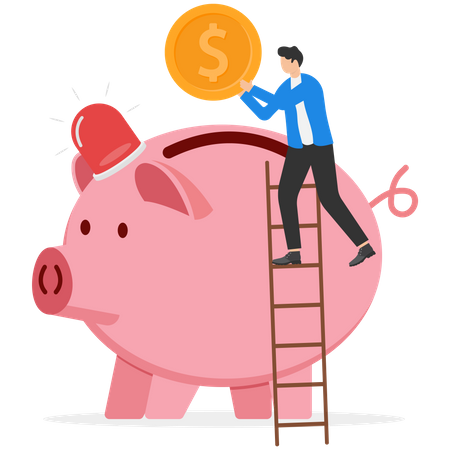 Homem economiza dinheiro para emergência  Ilustração