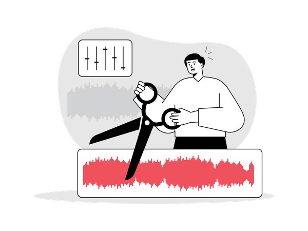 Homem edita podcast de áudio  Ilustração