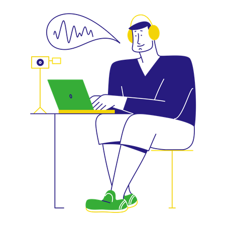 Homem editando podcast  Ilustração