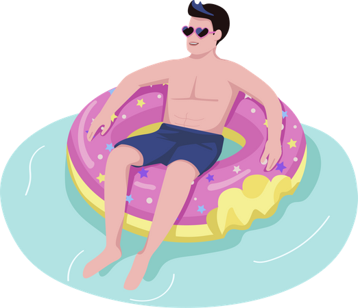 Homem em donut inflável  Ilustração