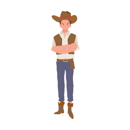 Homem de pé fantasiado de cowboy  Ilustração