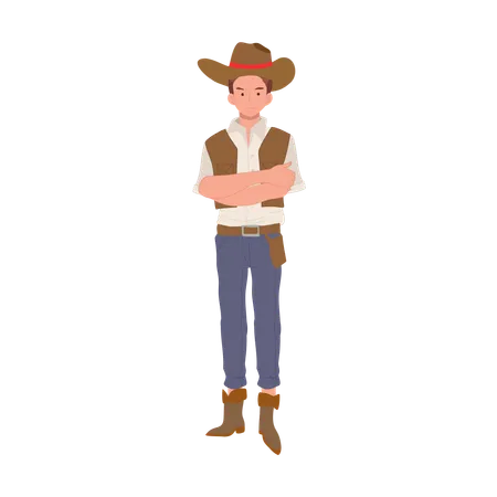 Homem de pé fantasiado de cowboy  Ilustração