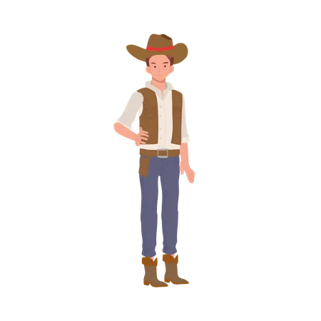 Homem de pé fantasiado de cowboy  Ilustração