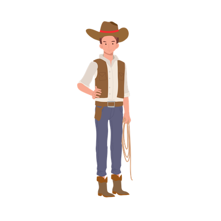 Homem de pé fantasiado de cowboy  Ilustração