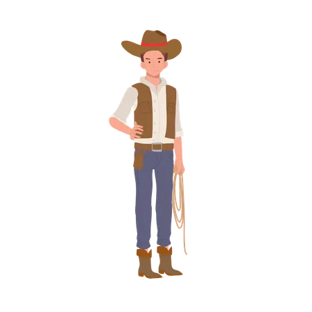 Homem de pé fantasiado de cowboy  Ilustração