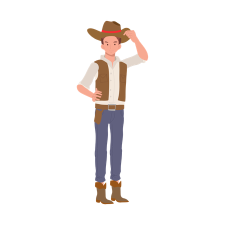 Homem de pé fantasiado de cowboy  Ilustração