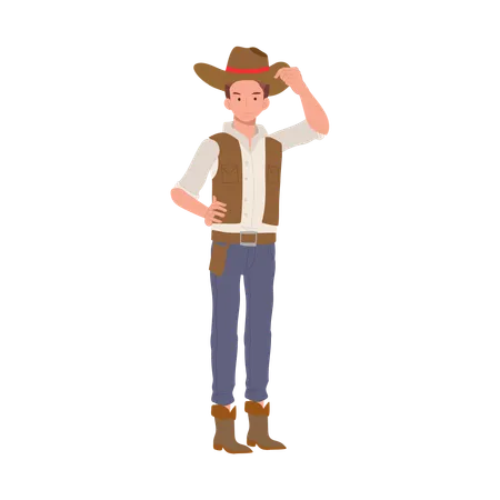 Homem de pé fantasiado de cowboy  Ilustração