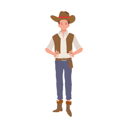 Homem de pé fantasiado de cowboy  Ilustração