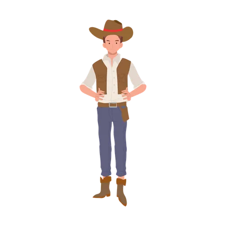 Homem de pé fantasiado de cowboy  Ilustração