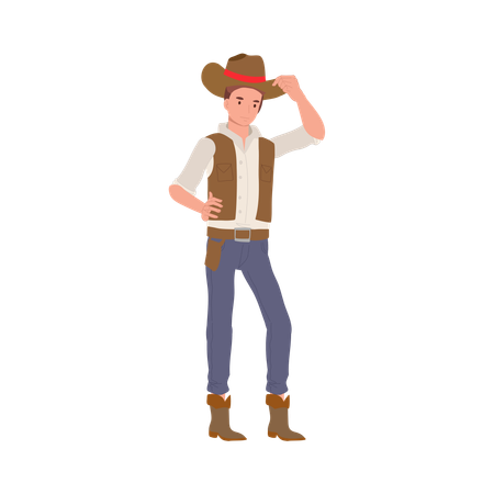 Homem de pé fantasiado de cowboy  Ilustração