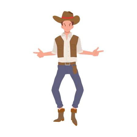 Homem de pé fantasiado de cowboy  Ilustração