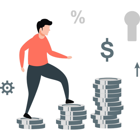 Homem em pé em moeda de dólar  Ilustração