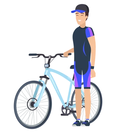 Homem em pé com bicicleta  Ilustração