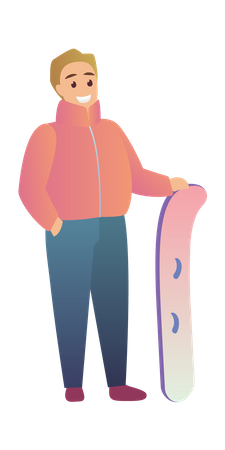 Macho em pé com snowboard  Ilustração