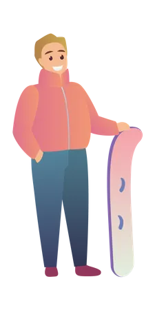 Macho em pé com snowboard  Ilustração