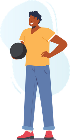 Homem em pé enquanto segura uma bola de boliche  Ilustração