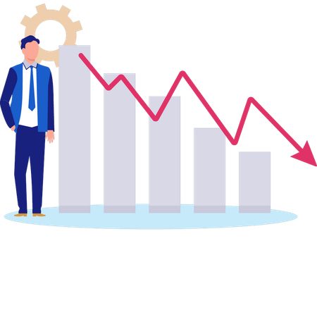 Homem parado perto do gráfico  Ilustração