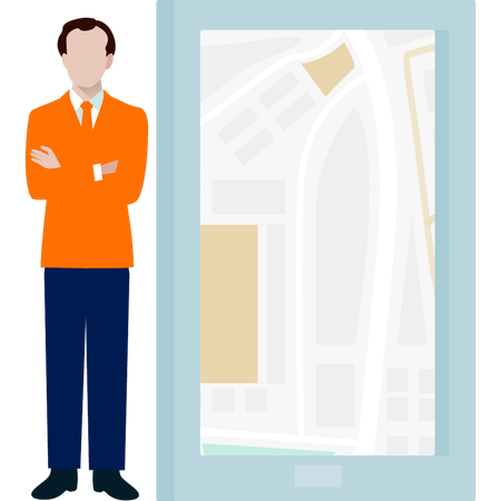 Homem em pé com mapa da cidade  Ilustração