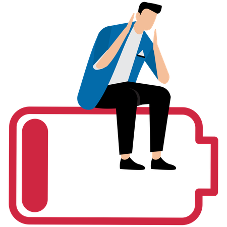 Empresário cansado sentado com bateria fraca  Ilustração
