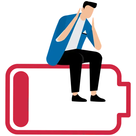 Empresário cansado sentado com bateria fraca  Ilustração
