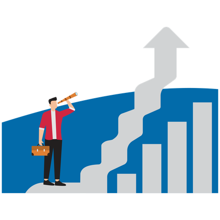 Empresário em pé olhando para o topo do gráfico  Illustration