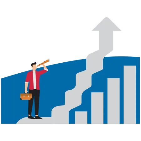 Empresário em pé olhando para o topo do gráfico  Illustration