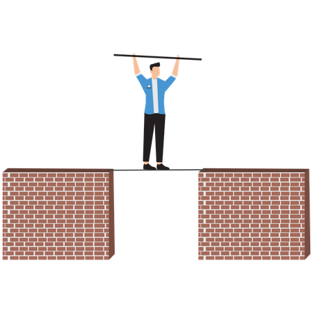 Empresário equilibrando-se em tijolos  Ilustração