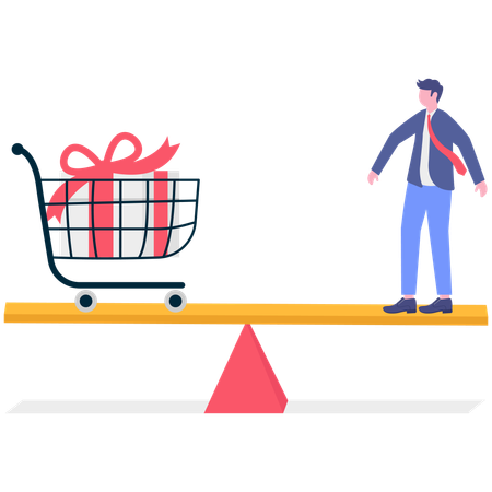 Empresário Fazendo comparação de compras  Ilustração