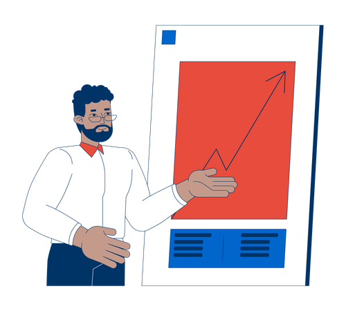 Empresário negro demonstrando gráfico de crescimento  Ilustração