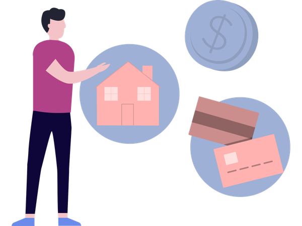 Homem pedindo empréstimo bancário  Ilustração
