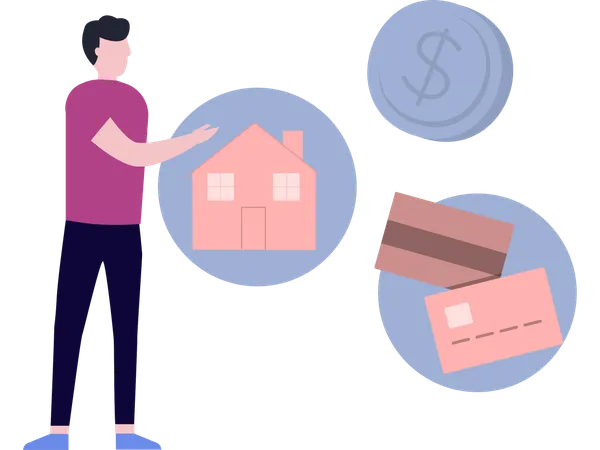 Homem pedindo empréstimo bancário  Ilustração