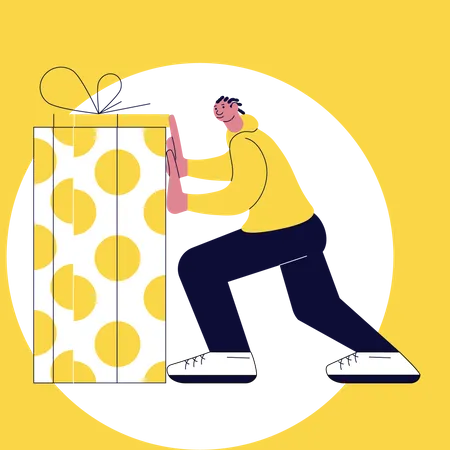 Homem empurrando caixa de presente  Ilustração
