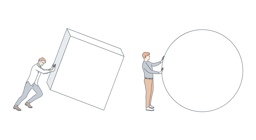 Homem empurrando forma geométrica  Ilustração