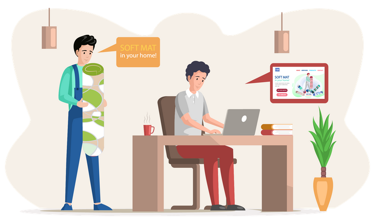 Homem encomenda tapete online  Ilustração