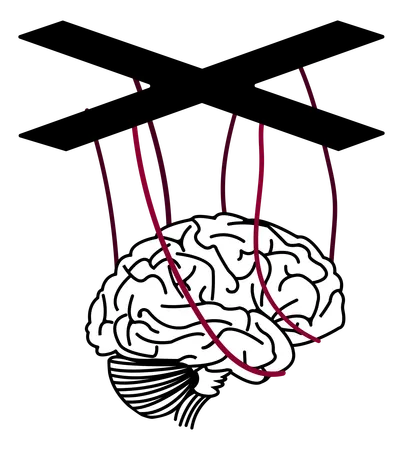 Homem enfrenta manipulação cerebral  Ilustração