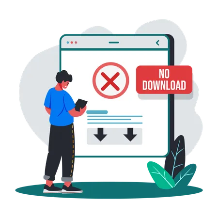 Homem enfrentando falha no download  Ilustração