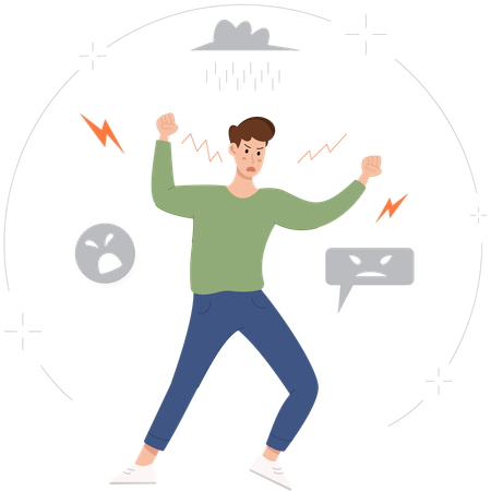 Homem enfrentando transtornos mentais  Ilustração