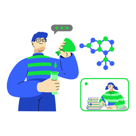 Homem ensinando curso de química on-line  Ilustração