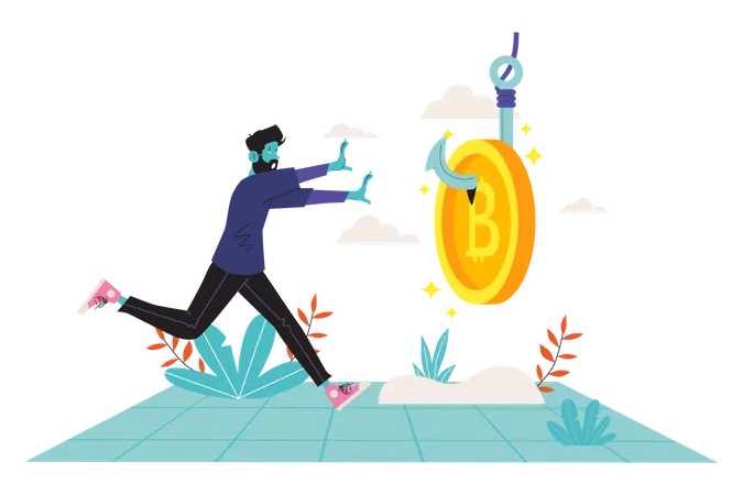Homem se metendo em golpe de bitcoin  Ilustração