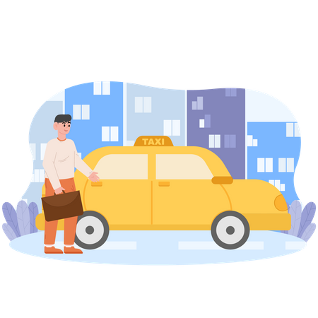 Homem entrando em táxi  Ilustração