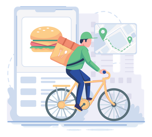 Homem entregando comida usando bicicleta  Ilustração