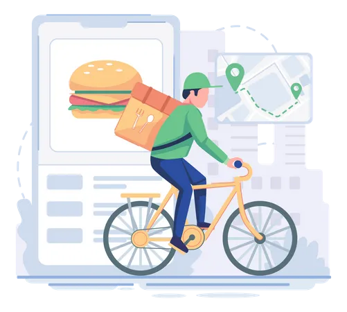 Homem entregando comida usando bicicleta  Ilustração