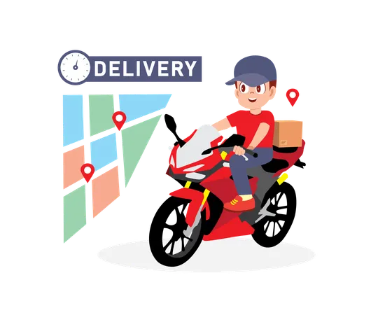 Homem entregando encomenda em motocicleta  Ilustração