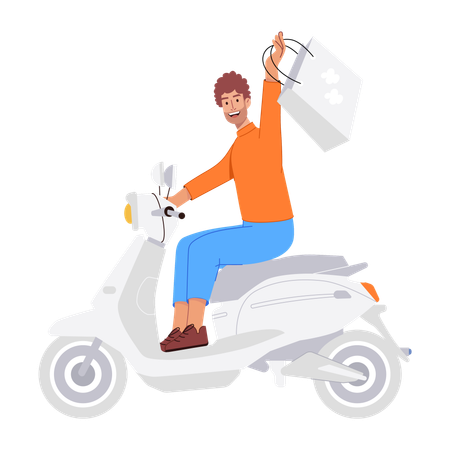 Homem entregando encomenda em scooter  Ilustração